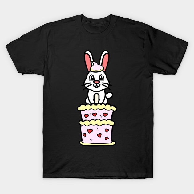 Funny rabbit jumping out of a cake T-Shirt by Pet Station